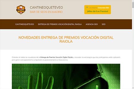 Interfaz Usuario cantineoqueteveomadrid.online Participante Concuro SEO Entrega de Premios Vocación Digital Raiola